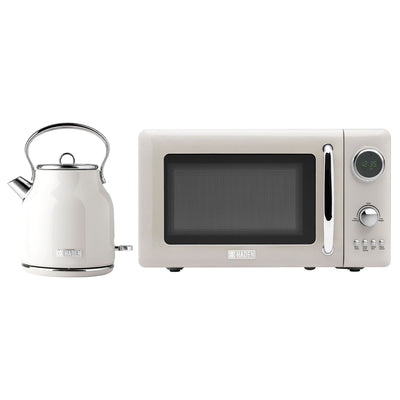 Haden Heritage 1.7 L Steel Electric Water Kettle & 0.7 Cu Ft Microwave, Ivory