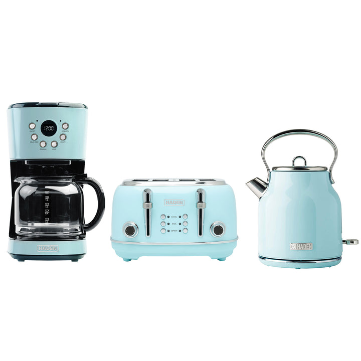 Haden Heritage Wide Toaster & Dorset Electric Kettle & Coffee Machine, Turquoise