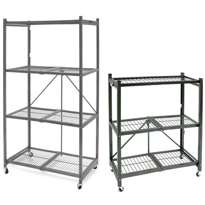 Origami R5 4 Tier Multipurpose Folding Storage Organizing Rack & R3 3 Tier Shelf
