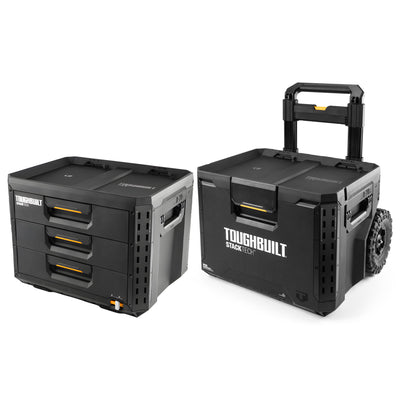 ToughBuilt Portable 2-in-1 Rolling Tool Box & StackTech 3-Drawer Tool Box, Black