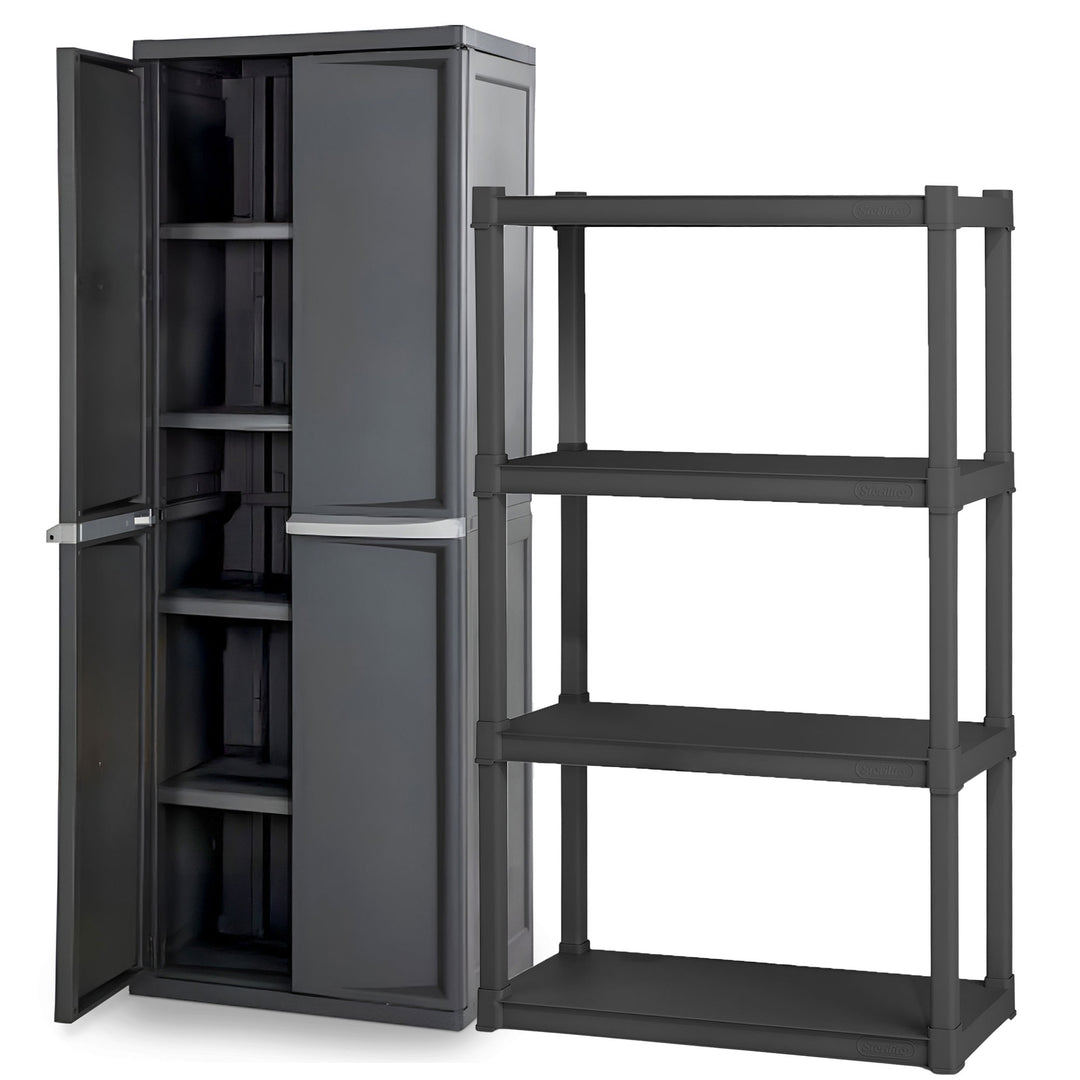 Sterilite 4 Shelf Plastic Storage Unit & Garage & Pantry Storage Cabinet, Gray