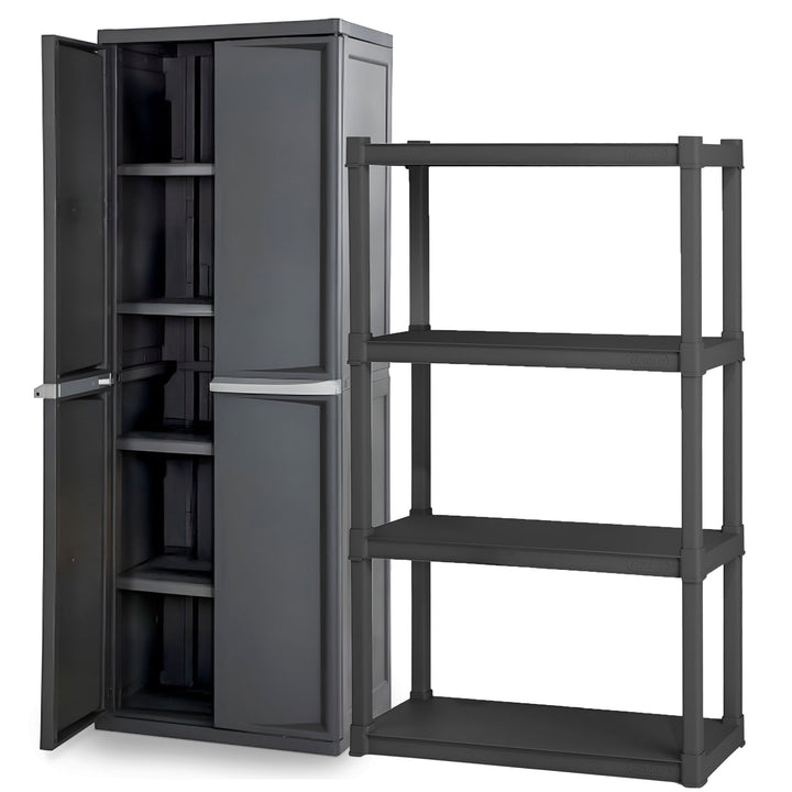 Sterilite 4 Shelf Plastic Storage Unit & Garage & Pantry Storage Cabinet, Gray