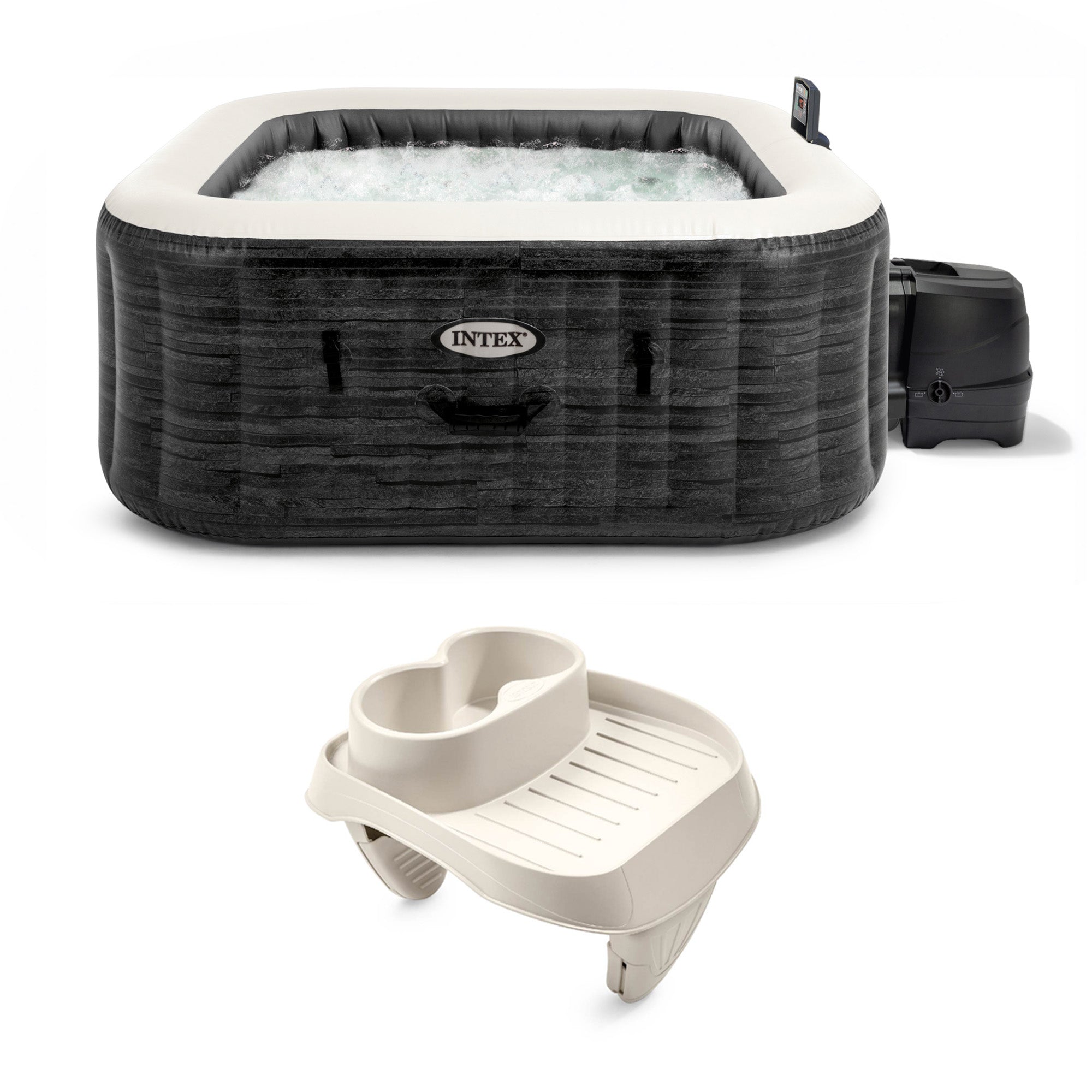 Intex PureSpa Greystone Deluxe Spa Set & PureSpa Attachable Cup Holder for Spas
