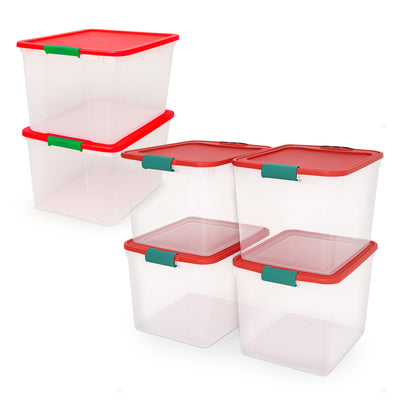 HOMZ 31 Qt Storage Container, 4 Pack & 64 Qt Latch Clear Bin, Red Lid, 2 Pack - VMInnovations