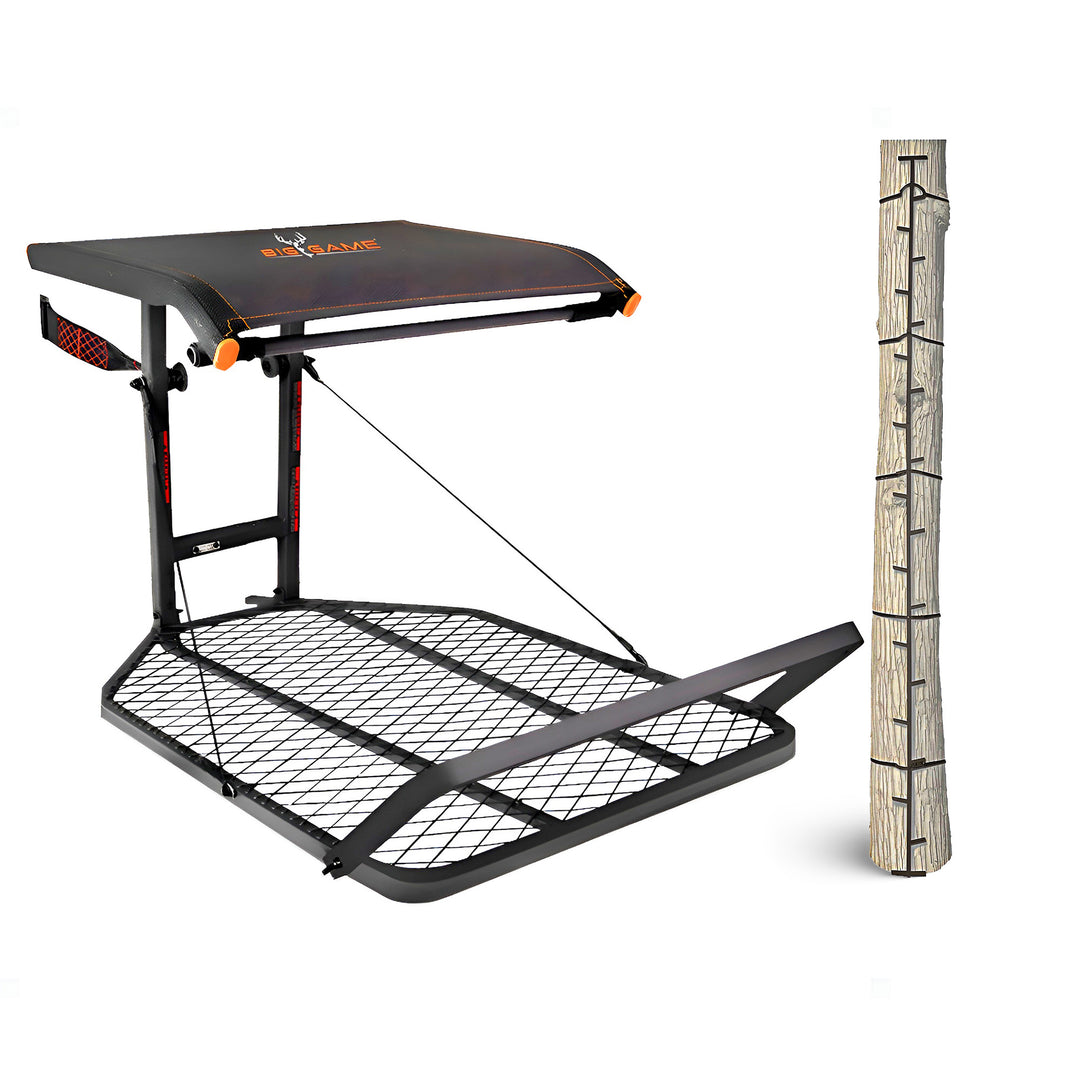 Big Game Captain XC Steel Hang-On Treestand & Quick Stick Climbing Sticks, Black