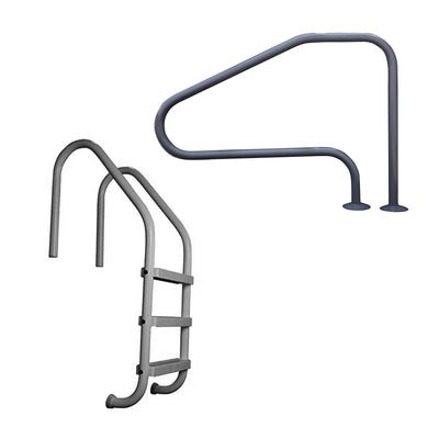 Saftron InGround Pool Return Rail & 3 Rung Step Ladder Handrail, Graphite Gray