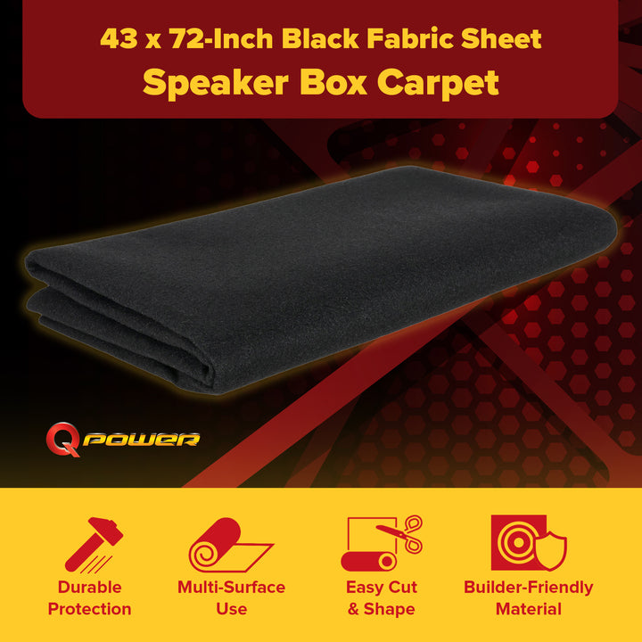 QPower Speaker Box Carpet, 43" x 72" Fabric Sheet for Car Audio Builds, Black
