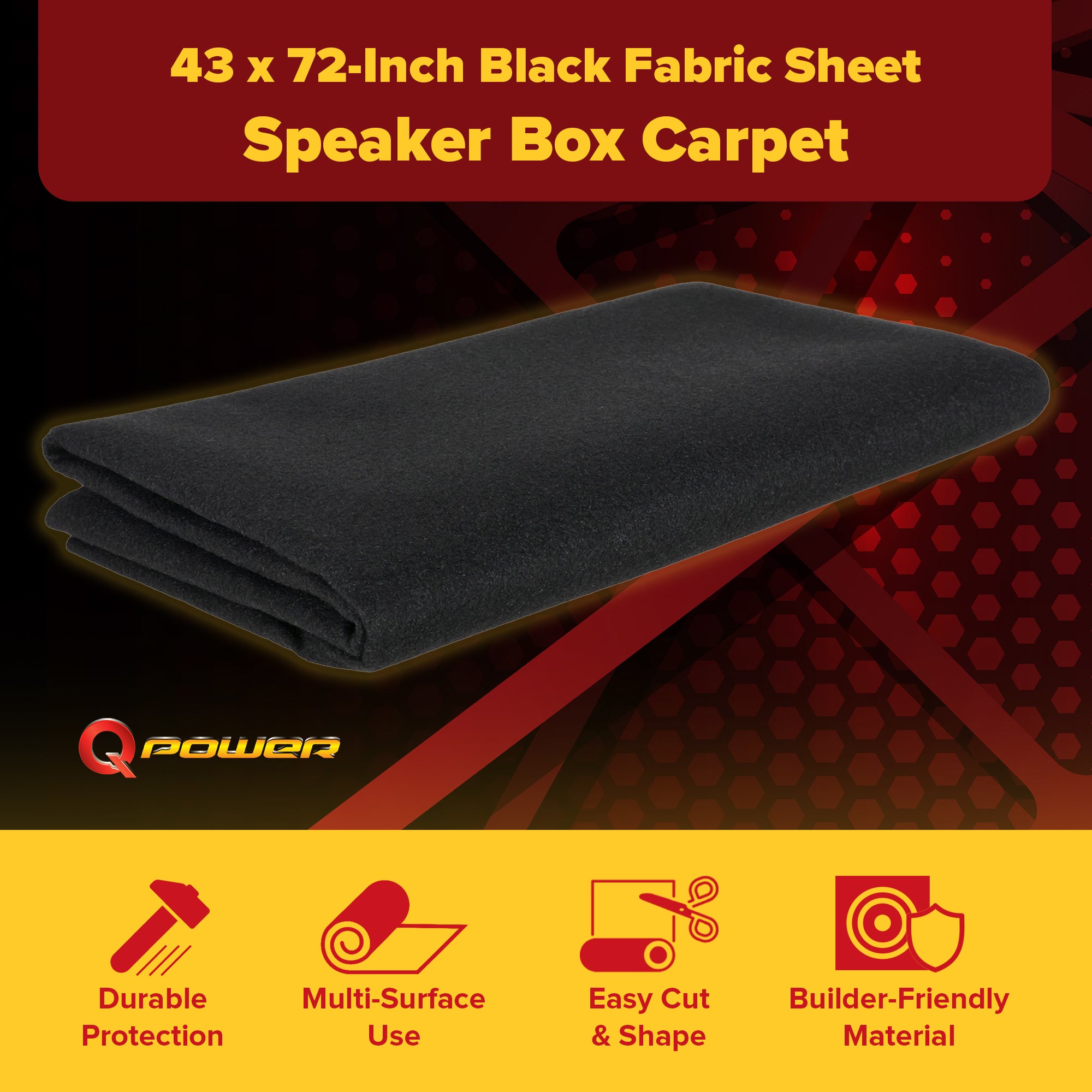 QPower Speaker Box Carpet, 43" x 72" Fabric Sheet for Car Audio Builds(Open Box)