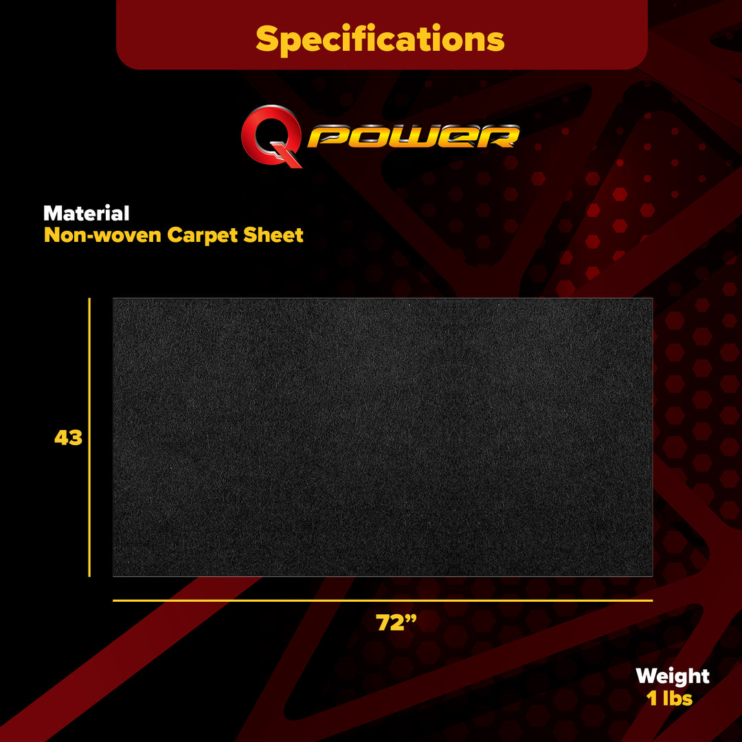 QPower Speaker Box Carpet, 43" x 72" Fabric Sheet for Car Audio Builds, Black