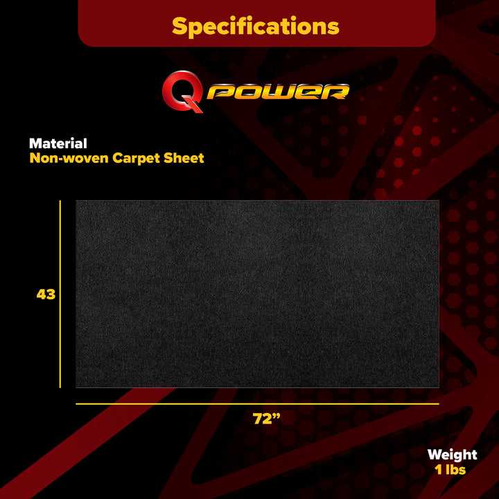 QPower Speaker Box Carpet, 43" x 72" Fabric Sheet for Car Audio Builds, Black
