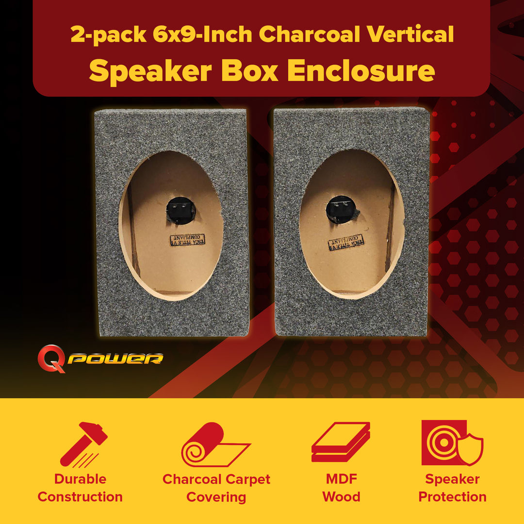 QPower 6x9 Inch Vertical Speaker Box Enclosure, 5/8" MDF Car Audio, 2 Pack