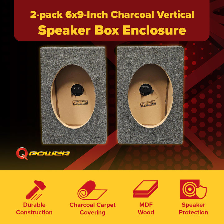 QPower 6x9 Inch Vertical Speaker Box Enclosure, 5/8" MDF Car Audio, 2 Pack