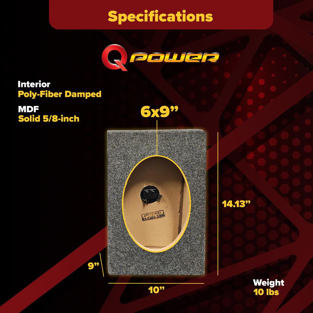 QPower 6x9 Inch Vertical Speaker Box Enclosure, 5/8" MDF Car Audio, 2 Pack