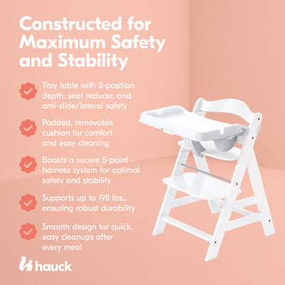 hauck Alpha+ Adjustable Booster High Chair and High Chair Tray Table, White