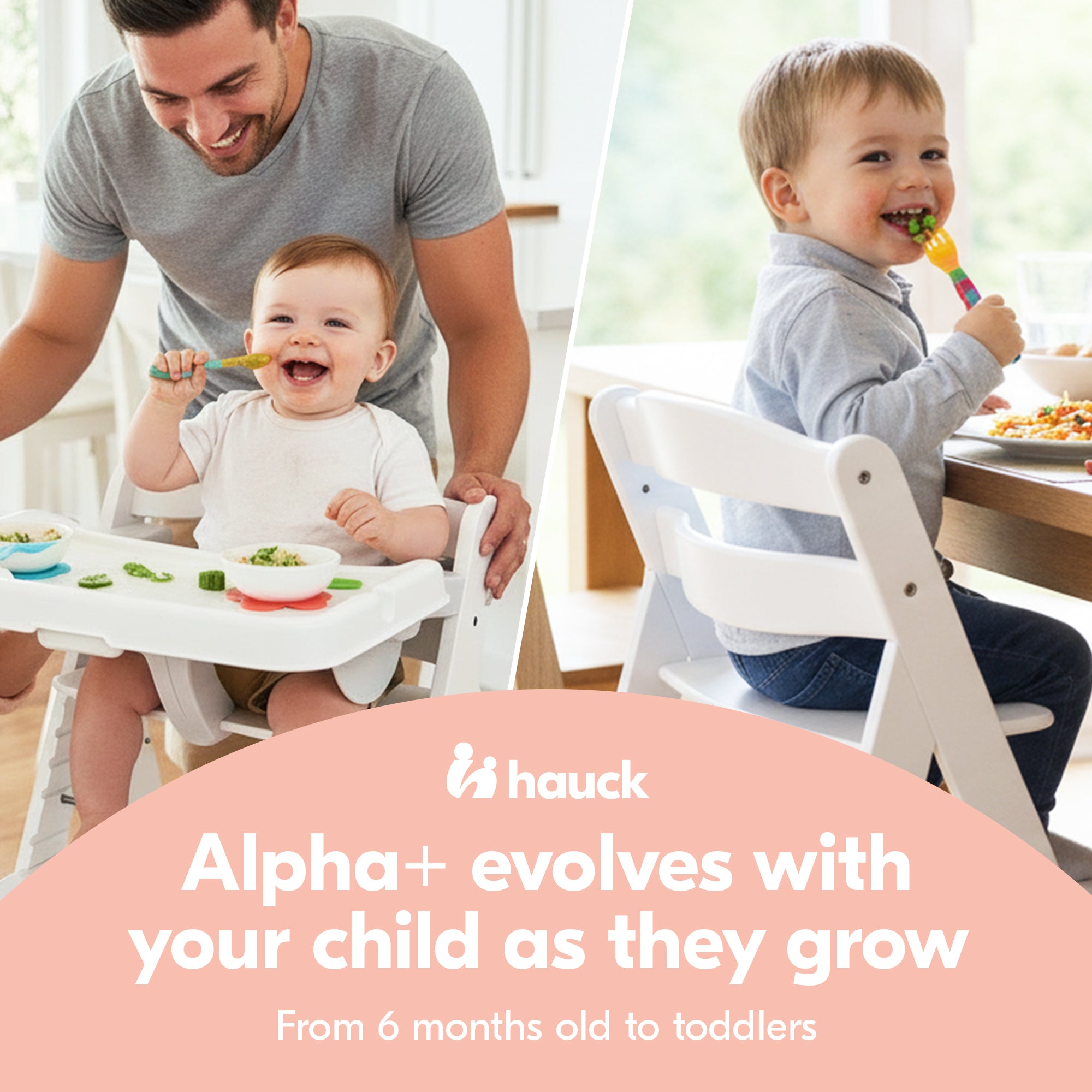 hauck Alpha+ Adjustable Booster High Chair and High Chair Tray Table, White