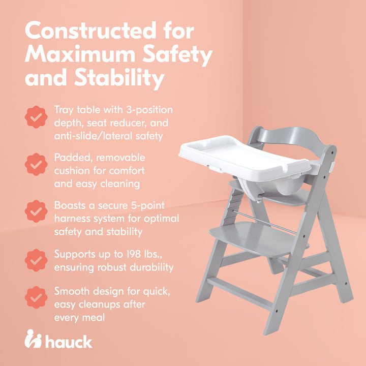 hauck Alpha+ Adjustable Booster High Chair and High Chair Tray Table, White