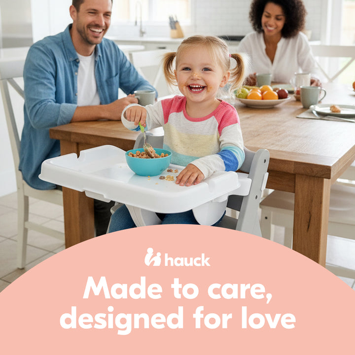 hauck Alpha+ Adjustable Booster High Chair and High Chair Tray Table, White