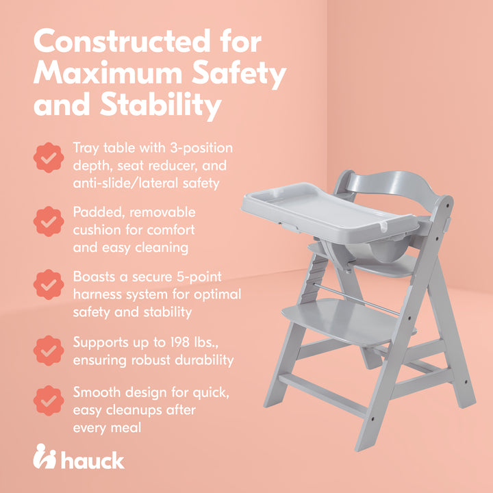 hauck Alpha+ Adjustable Booster High Chair and High Chair Tray Table, Grey