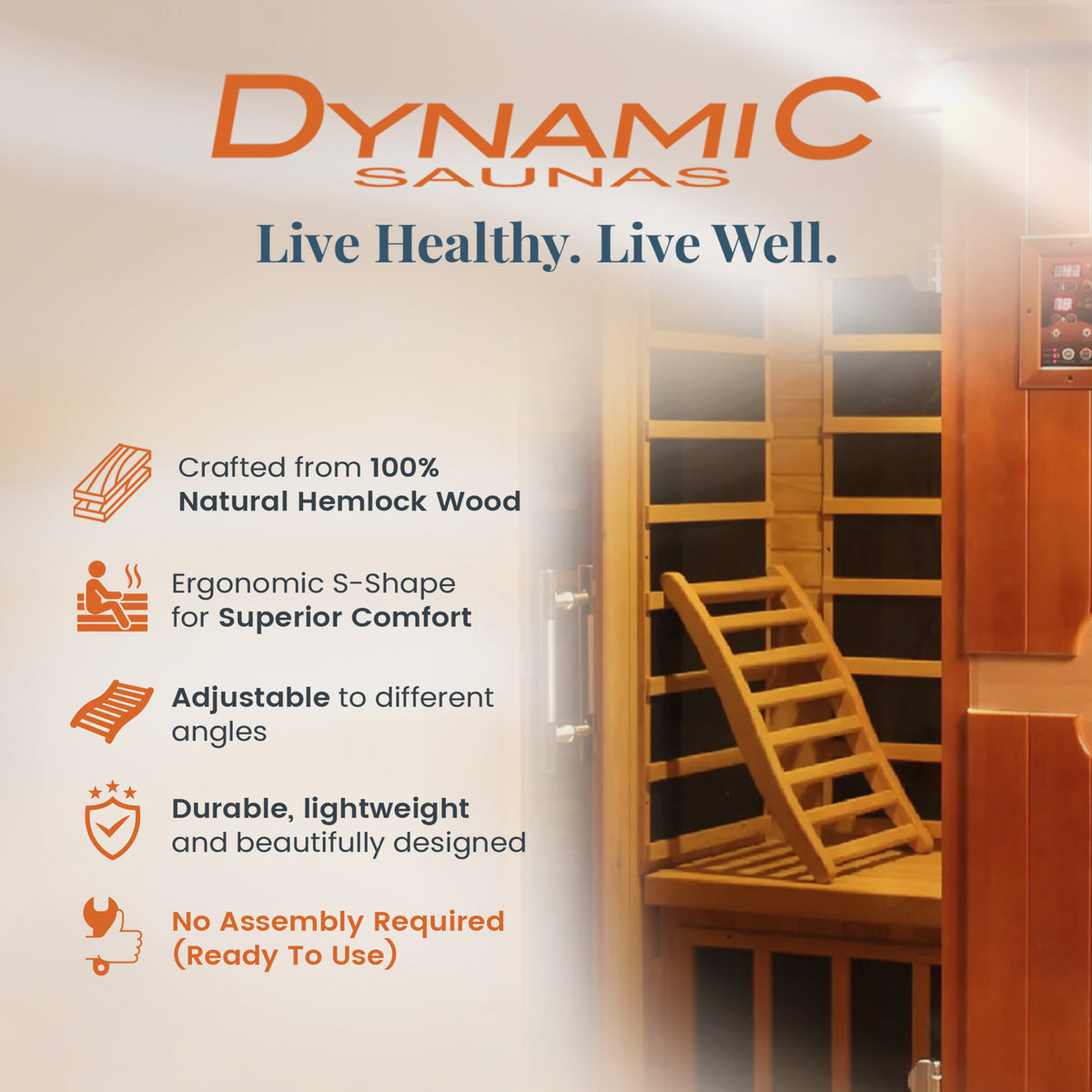 Dynamic Saunas Hemlock Ergonomic Wooden S-Shaped Sauna Backrest, 2pc (Open Box) - VMInnovations
