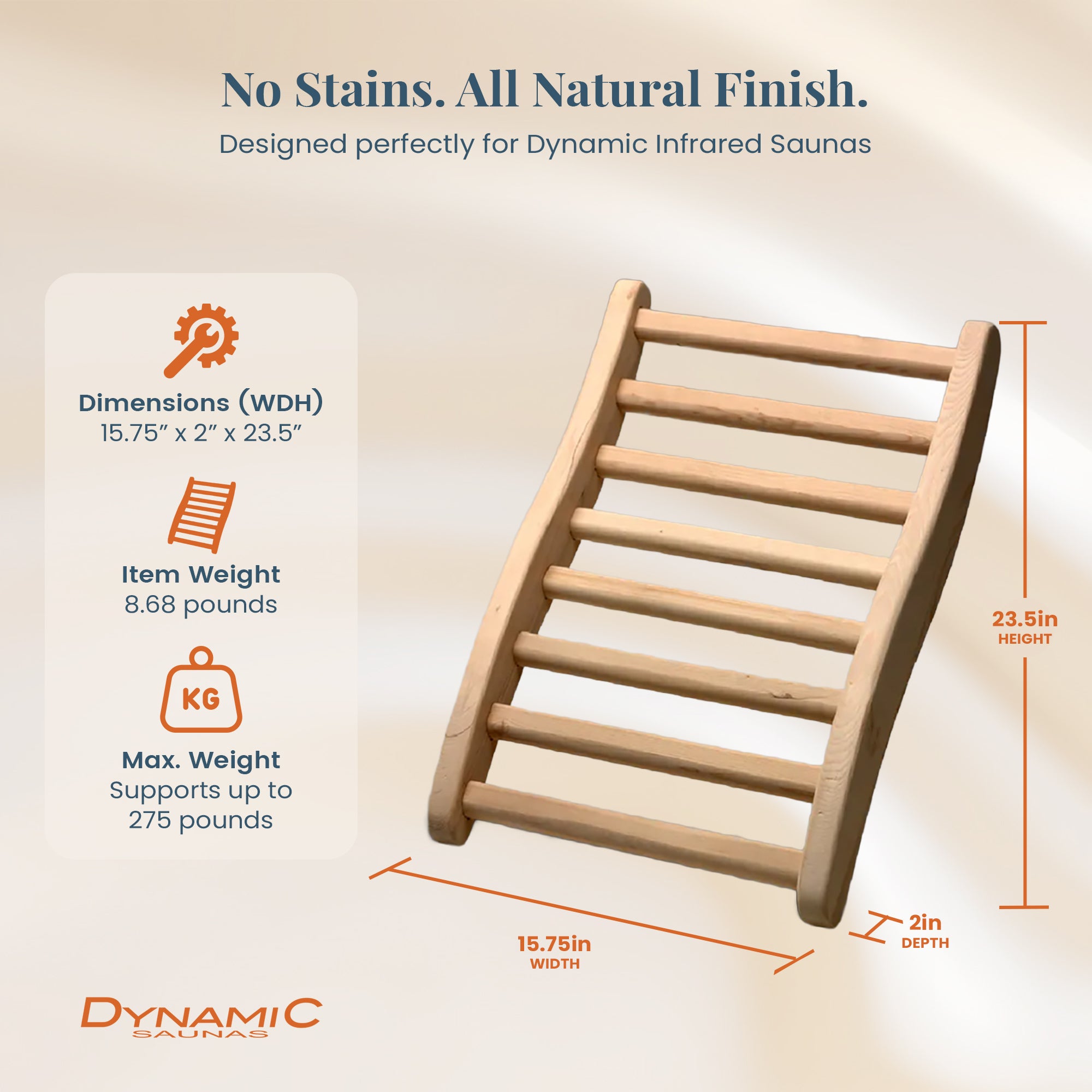 Dynamic Saunas Hemlock Ergonomic Wooden S-Shaped Sauna Backrest, 2pc (Open Box) - VMInnovations