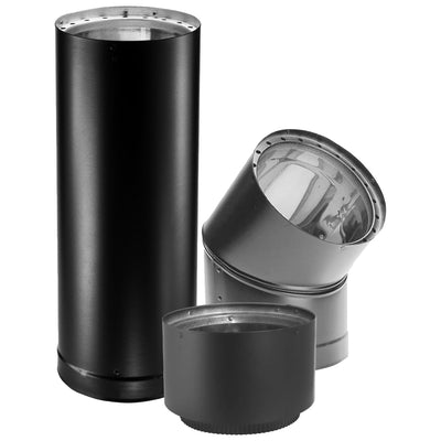 DuraVent 6" Double Wall Stove Pipe, Section Stovetop Adapter & 45 Degree Elbow