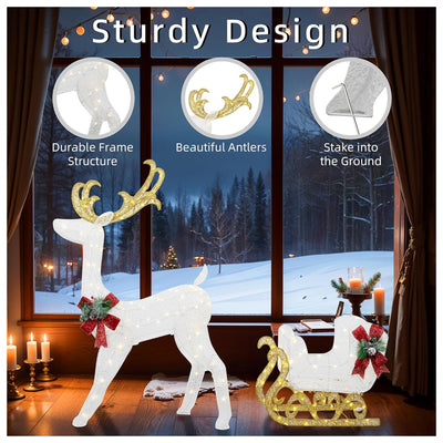 DL-win Christmas Reindeer and Sleigh Outdoor Lighted Decoration Set, White(Used) - VMInnovations