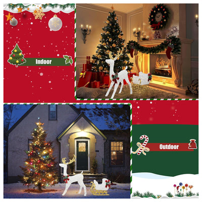 DL-win Christmas Reindeer and Sleigh Outdoor Lighted Decoration Set, White(Used) - VMInnovations