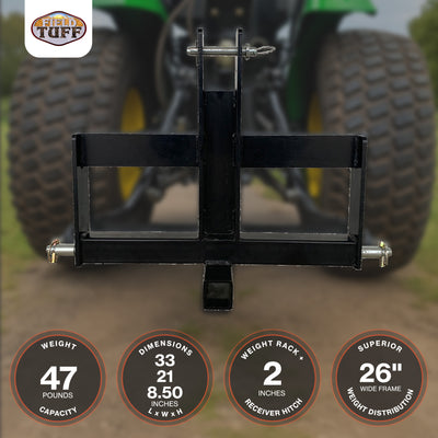 Field Tuff Heavy-Duty Tractor Hitch, 2" Receiver Suitcase Weight Holder, Black - VMInnovations