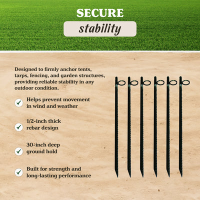 Yard Tuff 1/2"x30" Rebar Stakes, Steel Ground Anchors for Yard or Garden, 6 Pack - VMInnovations