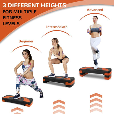 Fitvids Workout Step Aerobic Platform with 3 Level Adjustable Heights (Open Box)
