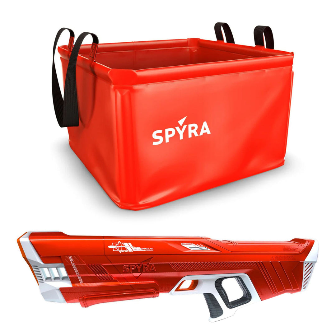 SPYRA Electric Water Blaster Outdoor Squirt Gun & Foldable Water Container, Red