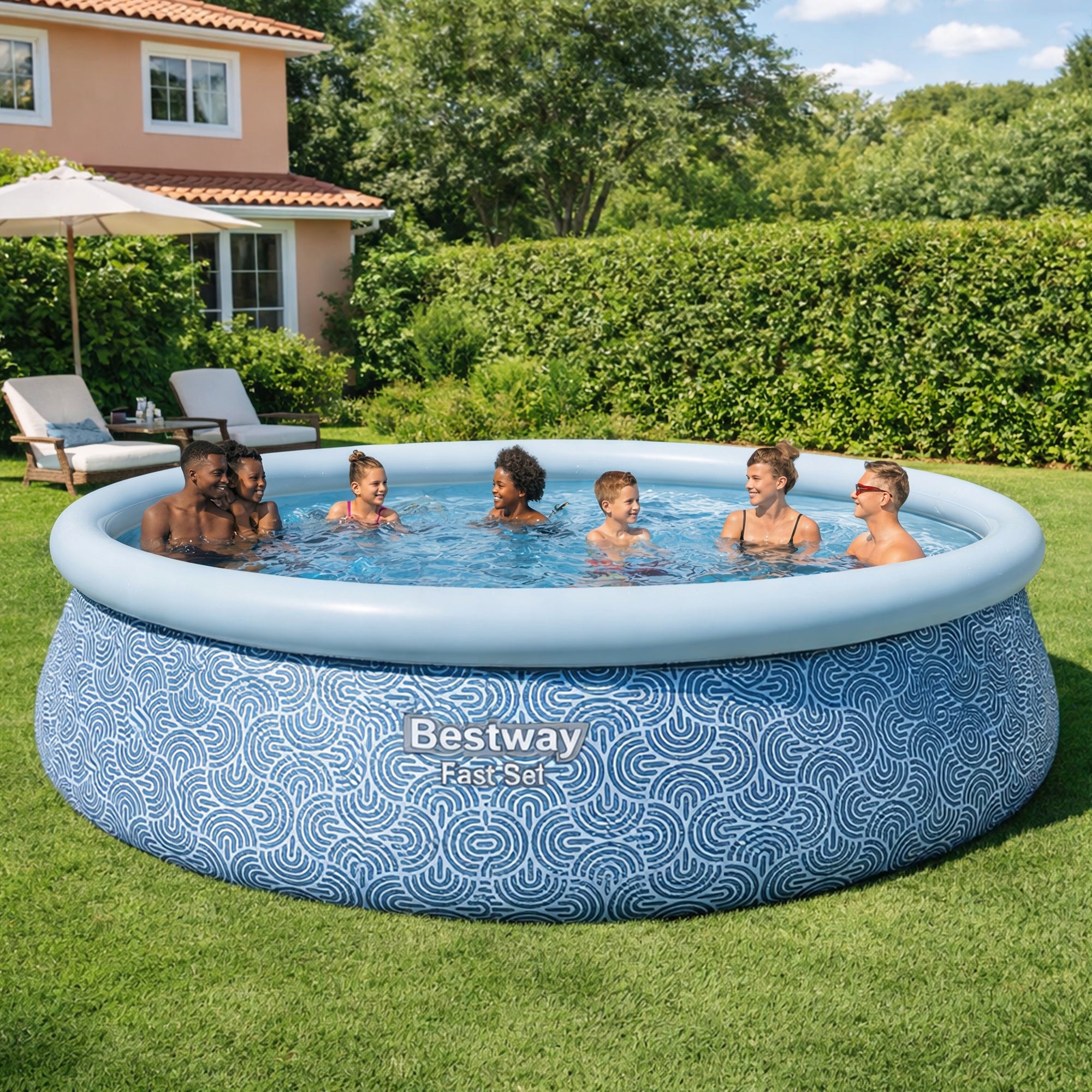 Bestway Fast Set Inflatable Ring Top Above Ground Pool Set with Pump (Open Box)
