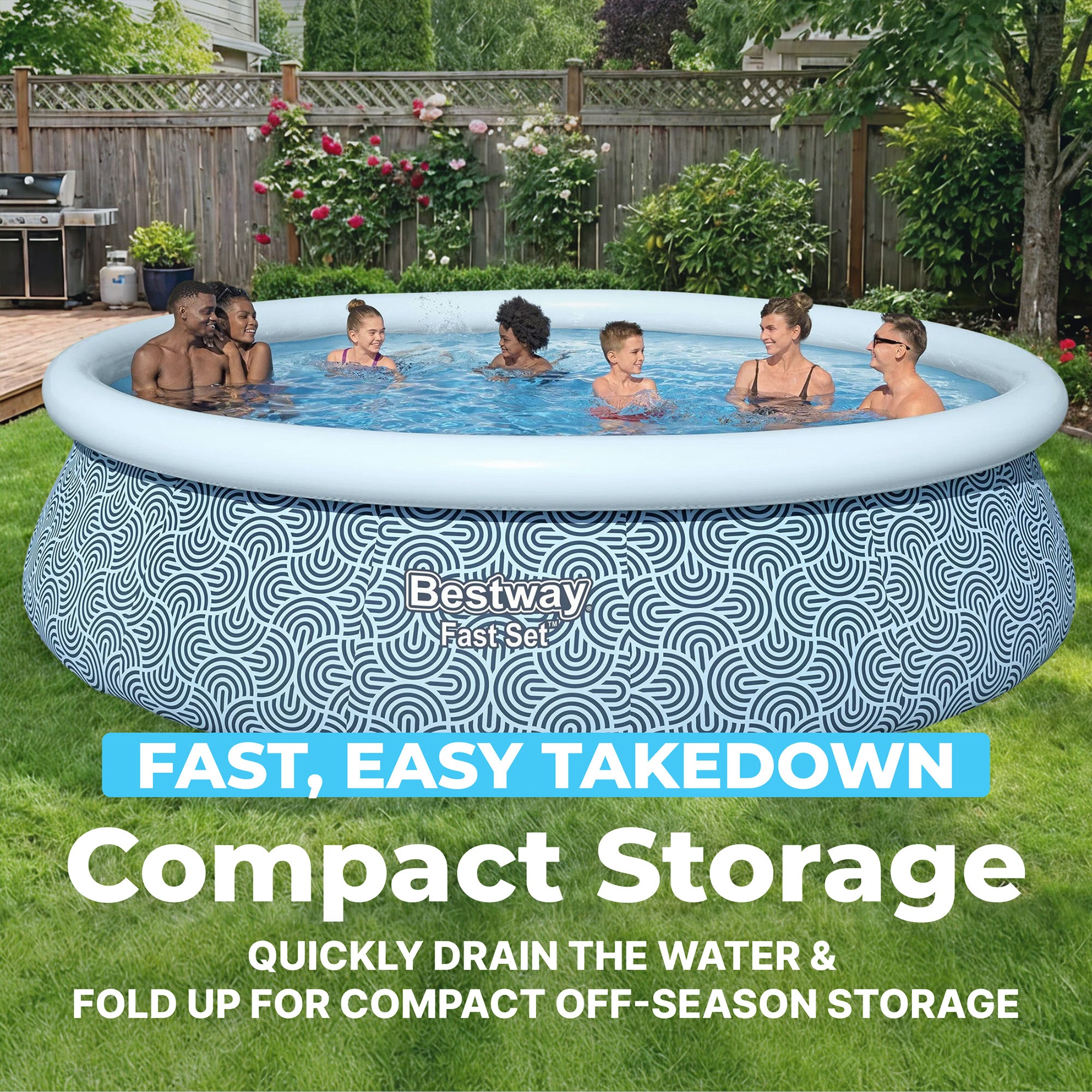 Bestway Fast Set Inflatable Ring Top Above Ground Pool Set with Pump (Open Box) - VMInnovations
