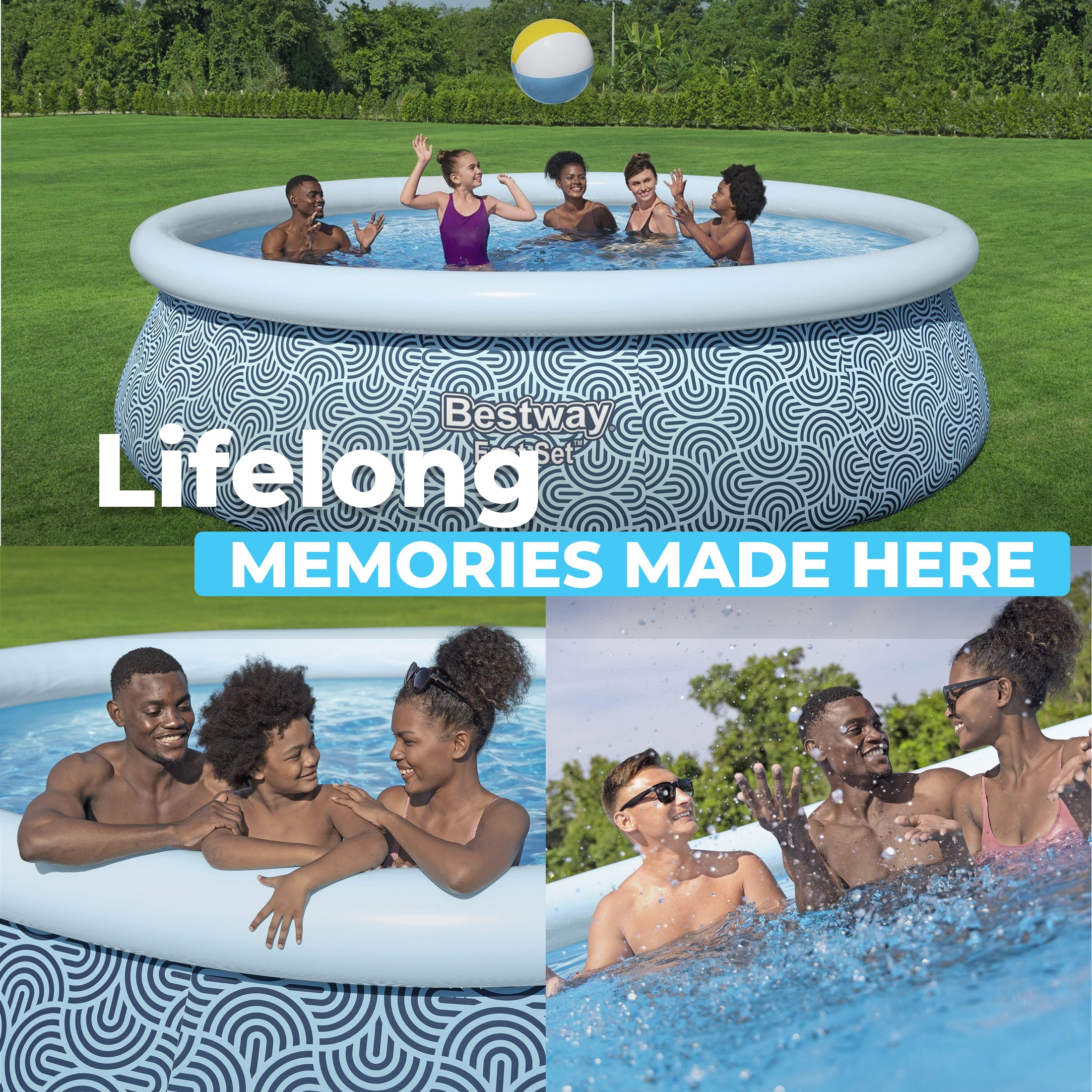 Bestway Fast Set Inflatable Ring Top Above Ground Pool Set with Pump (Open Box)