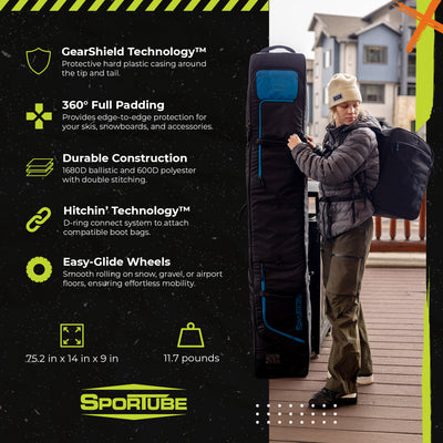 Sportube Prospector XL Ski and Snowboard Bag with Wheels and Removable Dividers - VMInnovations