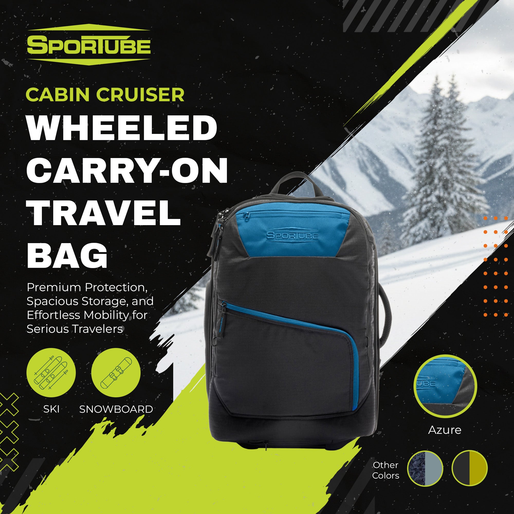 Sportube Cabin Cruiser Wheeled Carry-On Boot, Padded Bag Travel Gear, Azure - VMInnovations