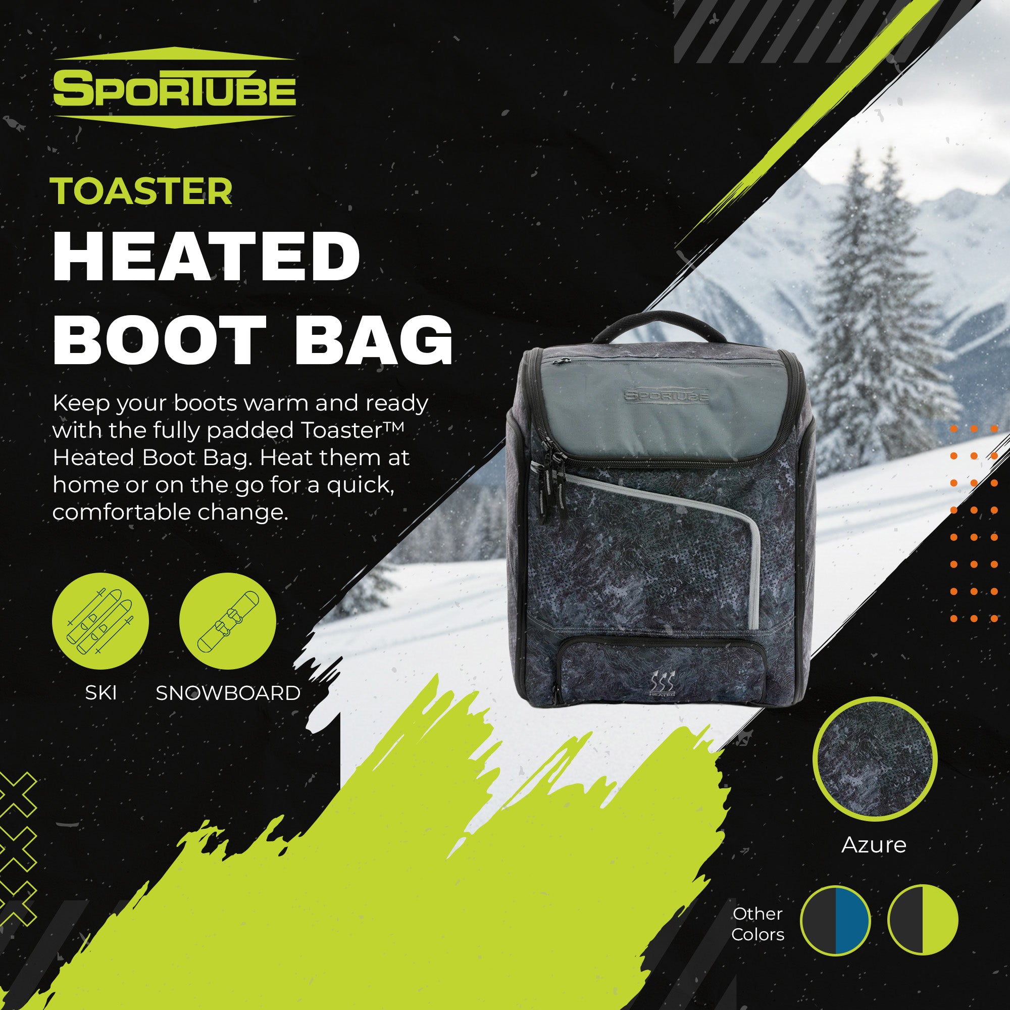 Sportube Toaster Heated Boot Bag with 3 Temperature Settings and Large Interior - VMInnovations