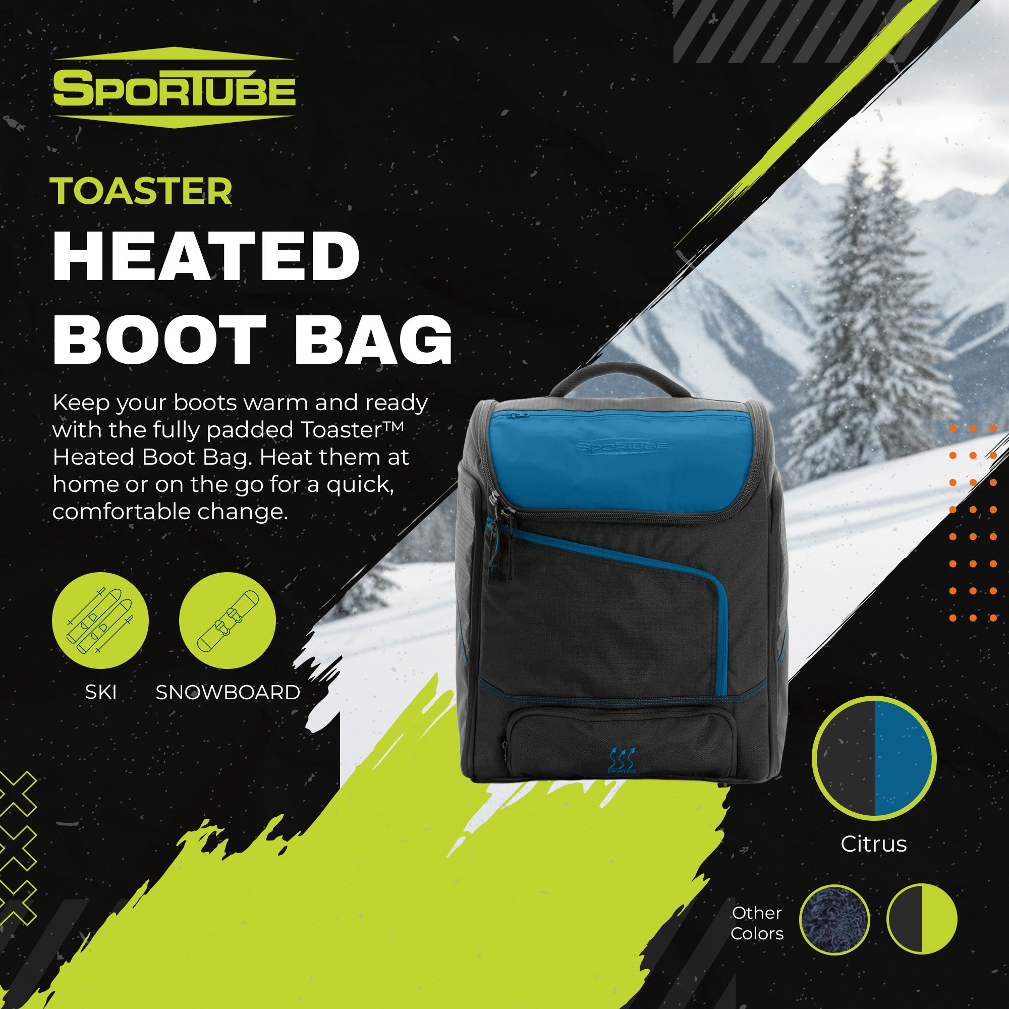 Sportube Toaster Heated Boot Bag with 3 Temperature Settings and Large Interior