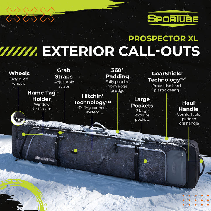 Sportube Prospector XL Ski and Snowboard Bag with Wheels and Removable Dividers - VMInnovations