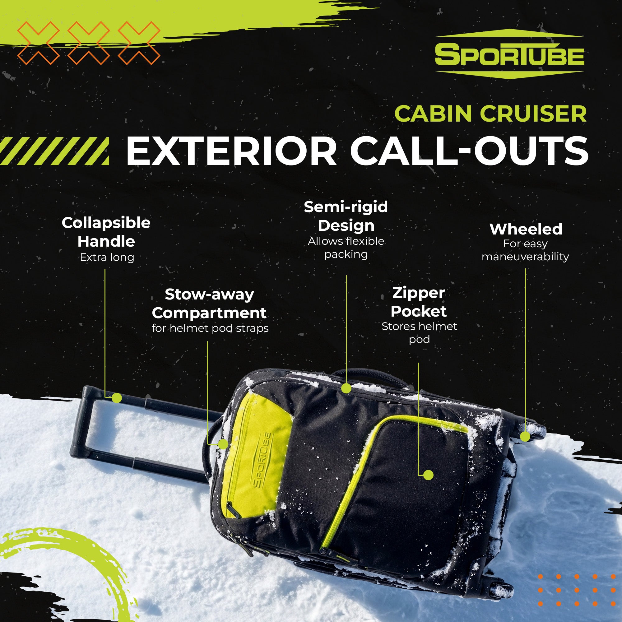 Sportube Cabin Cruiser Wheeled Carry-On Boot Bag, Padded Travel Gear, Citrus - VMInnovations