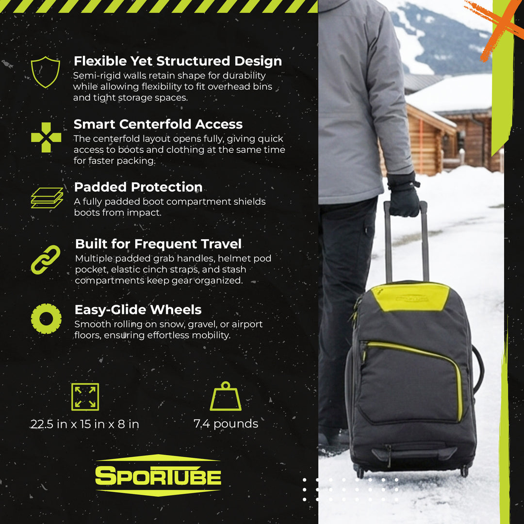 Sportube Cabin Cruiser Wheeled Carry-On Boot Bag, Padded Travel Gear, Citrus - VMInnovations