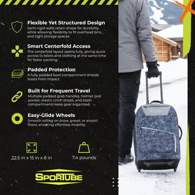 Sportube Cabin Cruiser Wheeled Carry-On Boot Bag Travel Gear, Graphite Topo