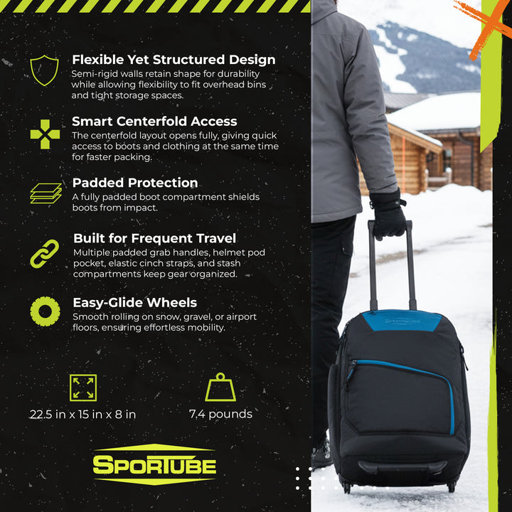 Sportube Cabin Cruiser Wheeled Carry-On Boot, Padded Bag Travel Gear, Azure - VMInnovations