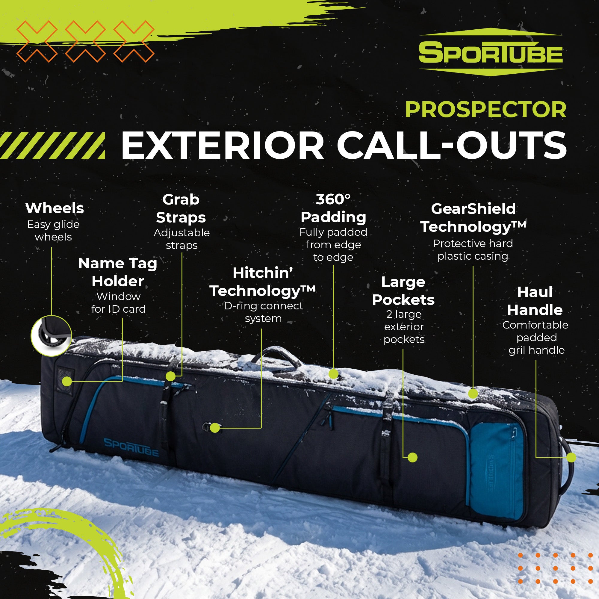 Sportube Prospector Ski and Snowboard Bag with Wheels and Removable Dividers - VMInnovations