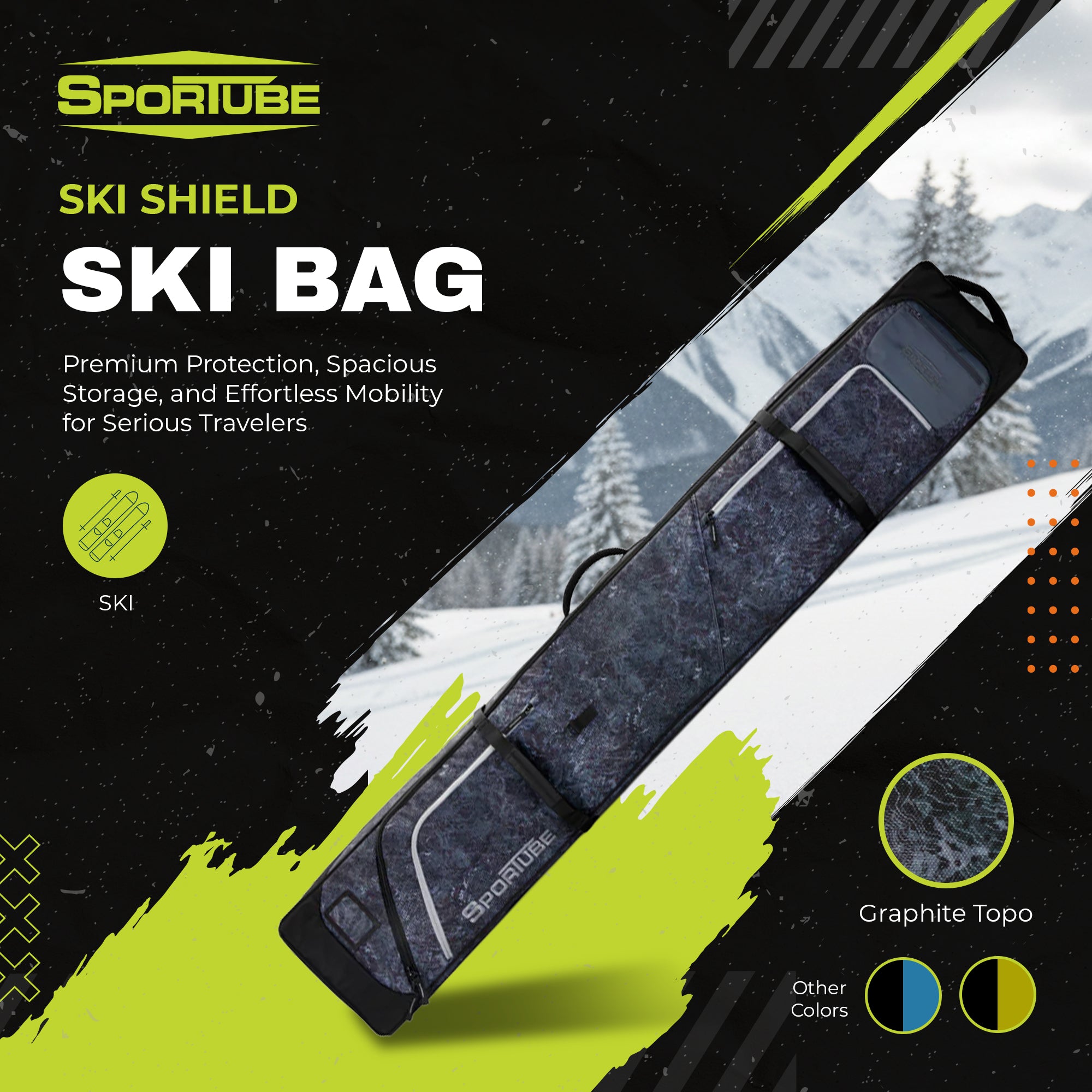 Sportube Ski Shield Roller Bag with Wheels and Quick-Access Pockets (Open Box) - VMInnovations