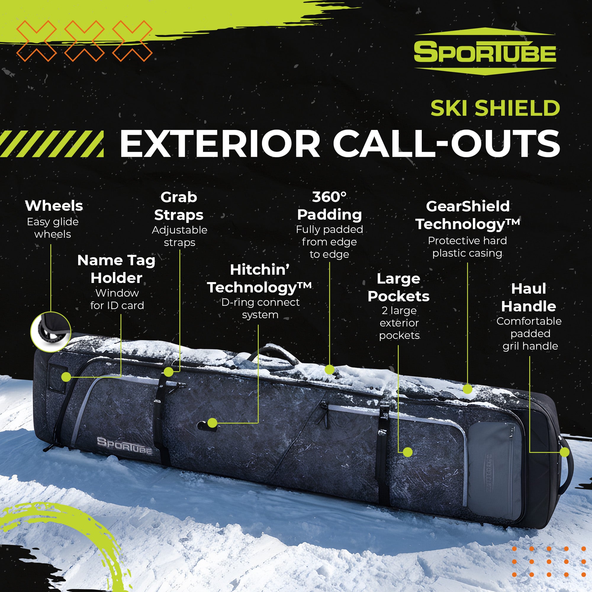 Sportube Ski Shield Roller Bag with Wheels and Quick-Access Pockets (Open Box) - VMInnovations