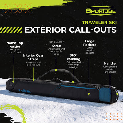 Sportube Traveler Lightweight Fully Padded Single Pair Ski Bag (Open Box) - VMInnovations