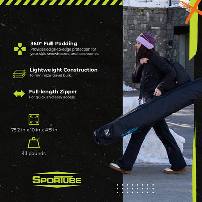 Sportube Traveler Lightweight Fully Padded Single Pair Ski Bag (Open Box) - VMInnovations