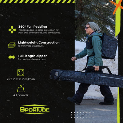 Sportube Traveler Lightweight Fully Padded Single Pair Ski Bag w/ Storage Pocket - VMInnovations