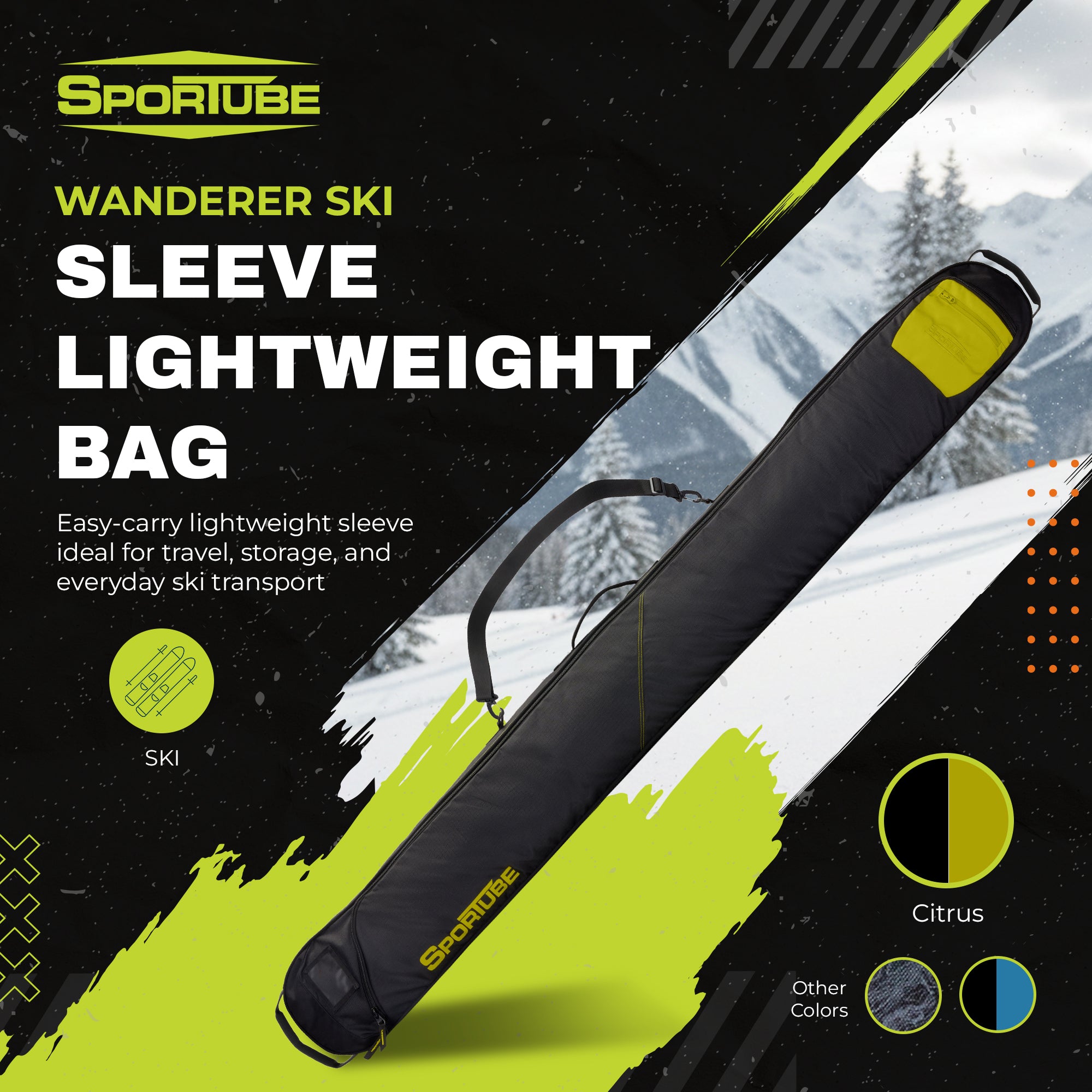 Sportube Wanderer Ski Sleeve Lightweight Bag with Full-Length Zipper Compartment - VMInnovations